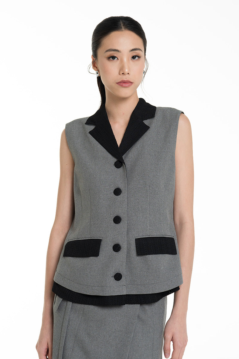 Vest With Openwork Knitted Insert In Cool Grey