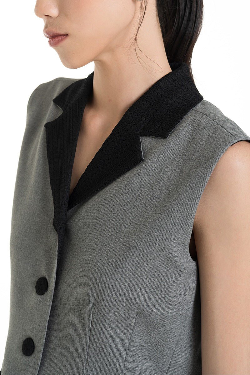 Vest With Openwork Knitted Insert In Cool Grey