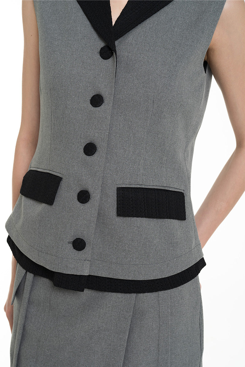 Vest With Openwork Knitted Insert In Cool Grey