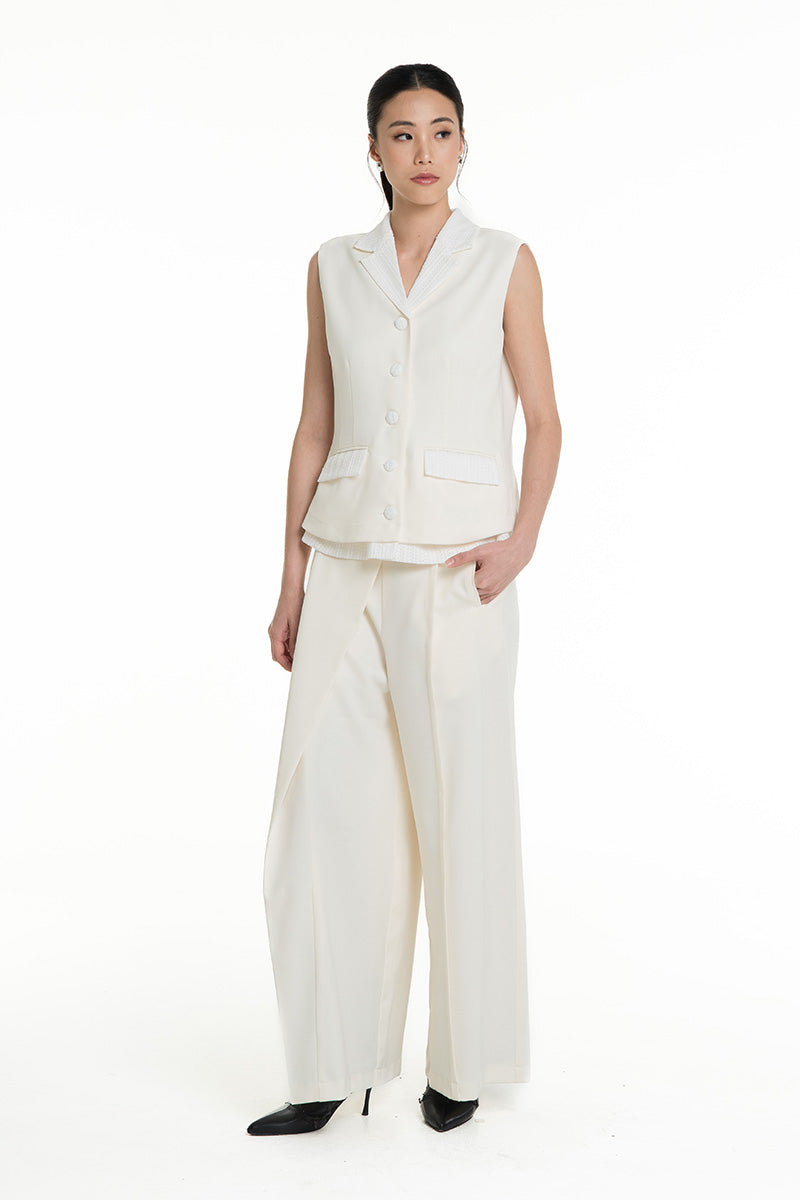 Vest With Openwork Knitted Insert In Ivory