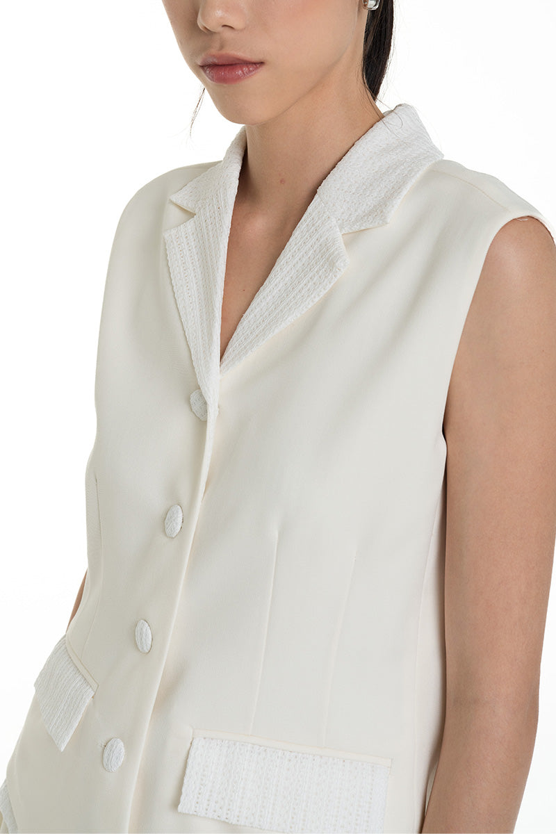 Vest With Openwork Knitted Insert In Ivory