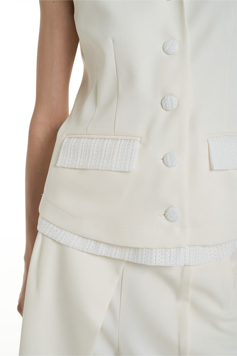 Vest With Openwork Knitted Insert In Ivory