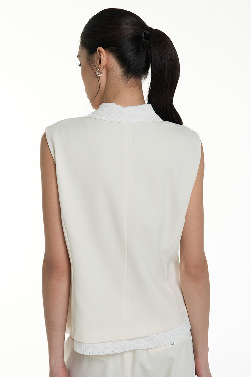 Vest With Openwork Knitted Insert In Ivory