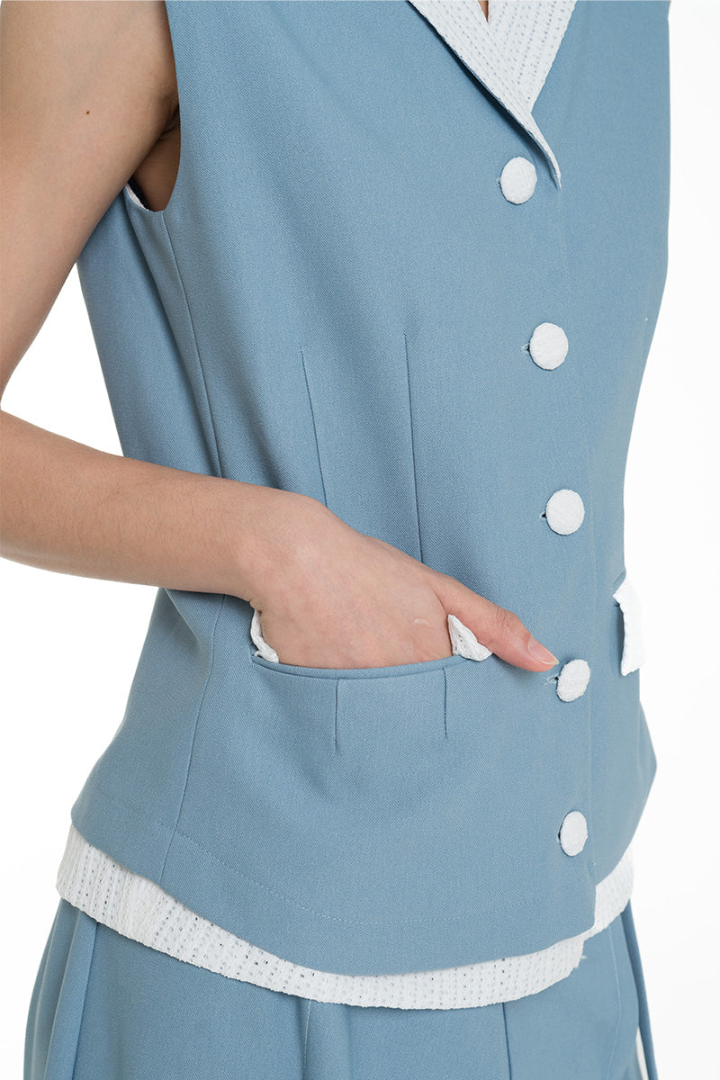 Vest With Openwork Knitted Insert In Sky Blue