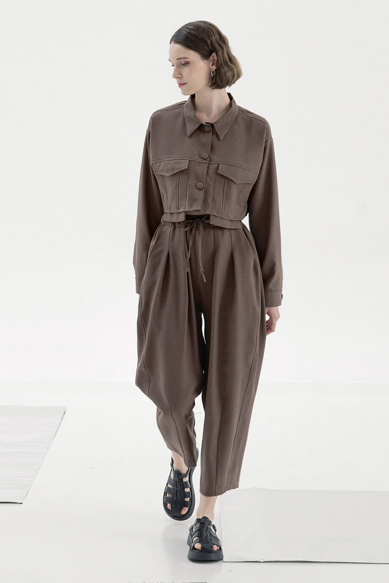 Crop Pocket Shirt In Dark Khaki