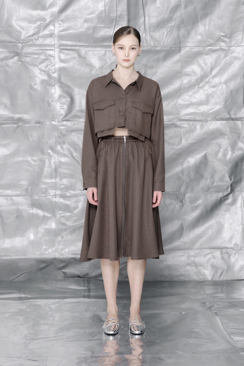 Crop Pocket Shirt In Dark Khaki