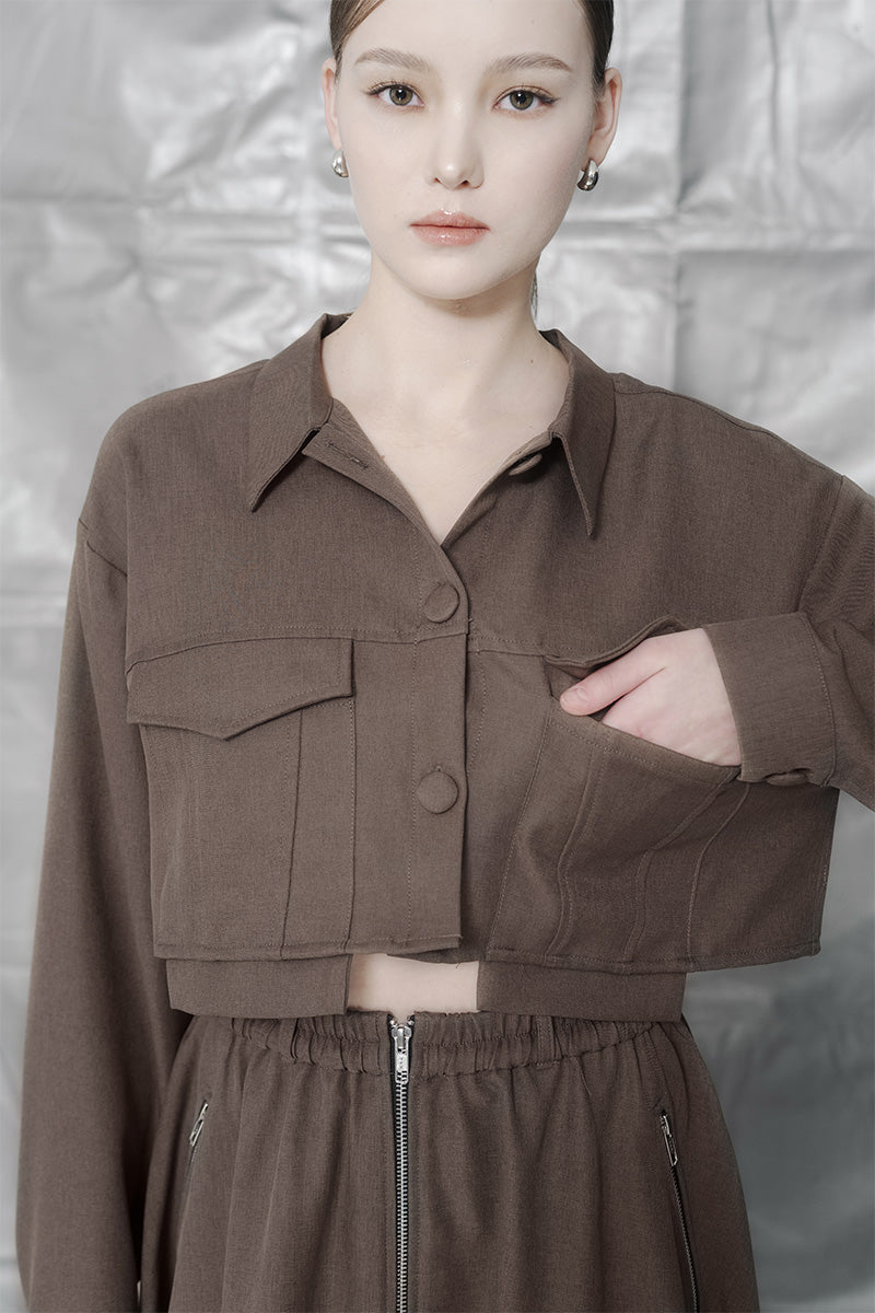 Crop Pocket Shirt In Dark Khaki