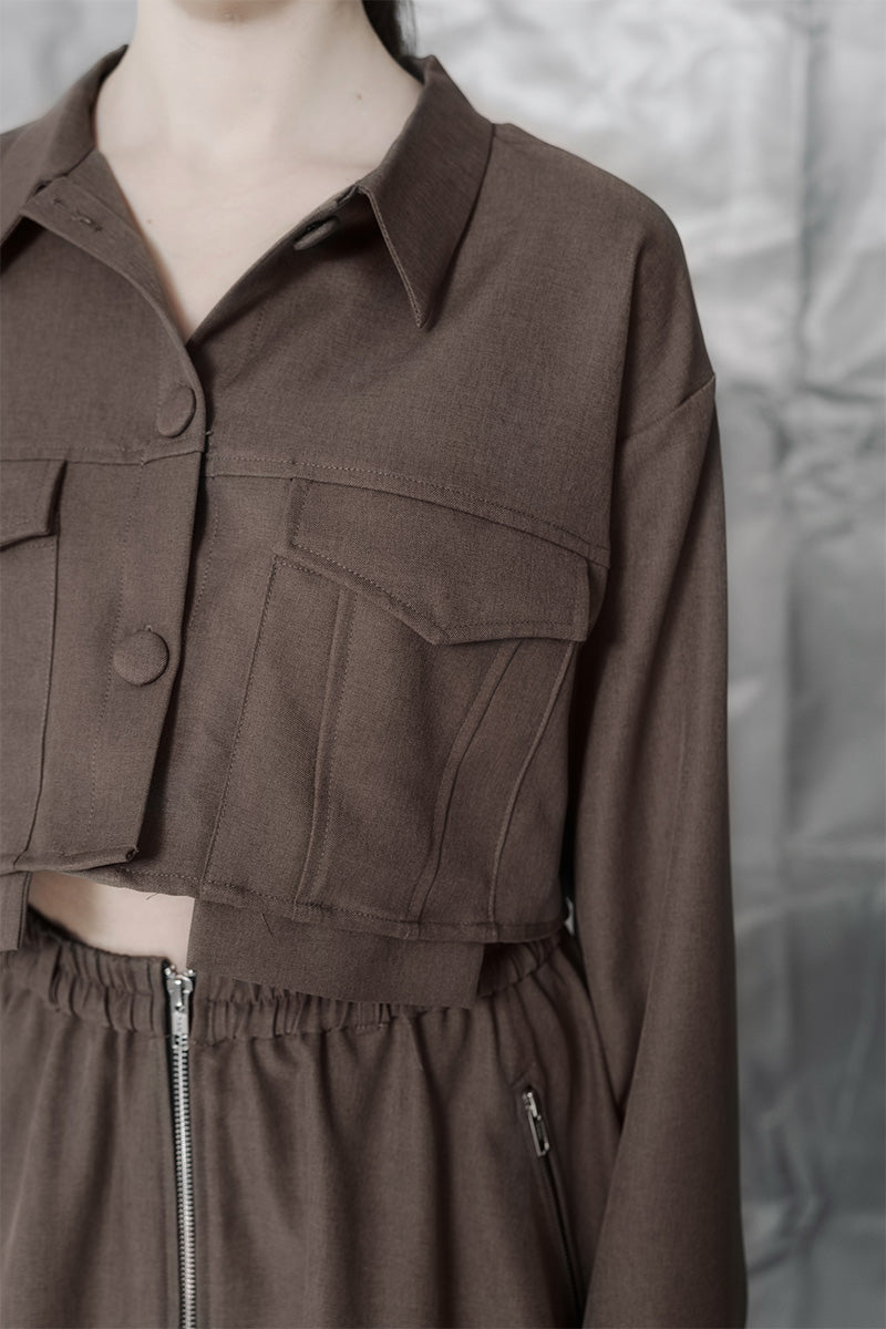 Crop Pocket Shirt In Dark Khaki