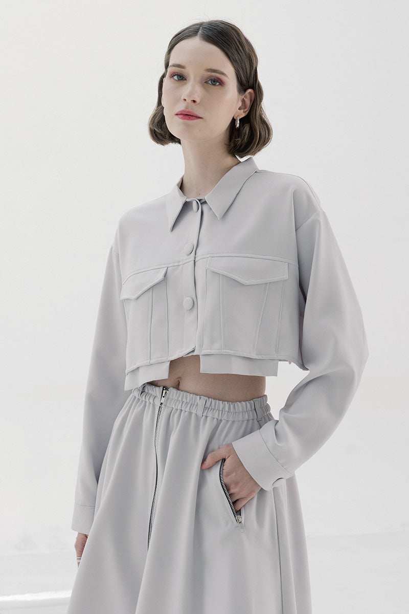 Crop Pocket Shirt In Light Grey