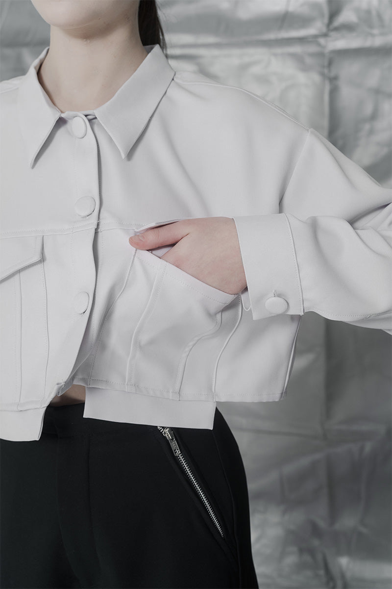 Crop Pocket Shirt In Light Grey