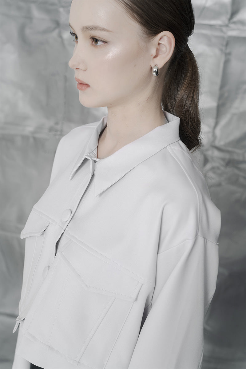 Crop Pocket Shirt In Light Grey