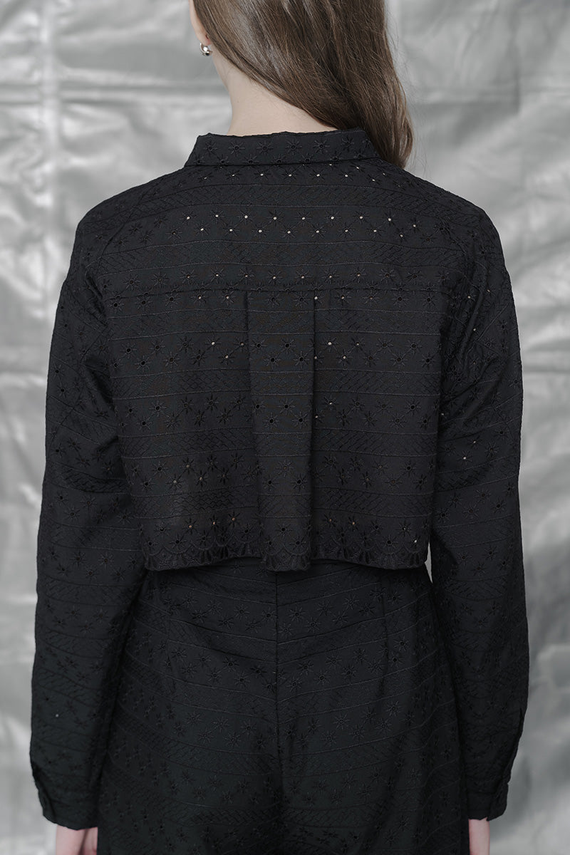 Embroidery Crop Pocket Shirt In Black