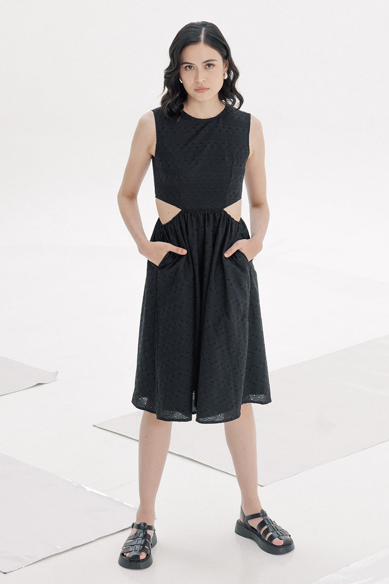 Embroidery Cut Dress In Black