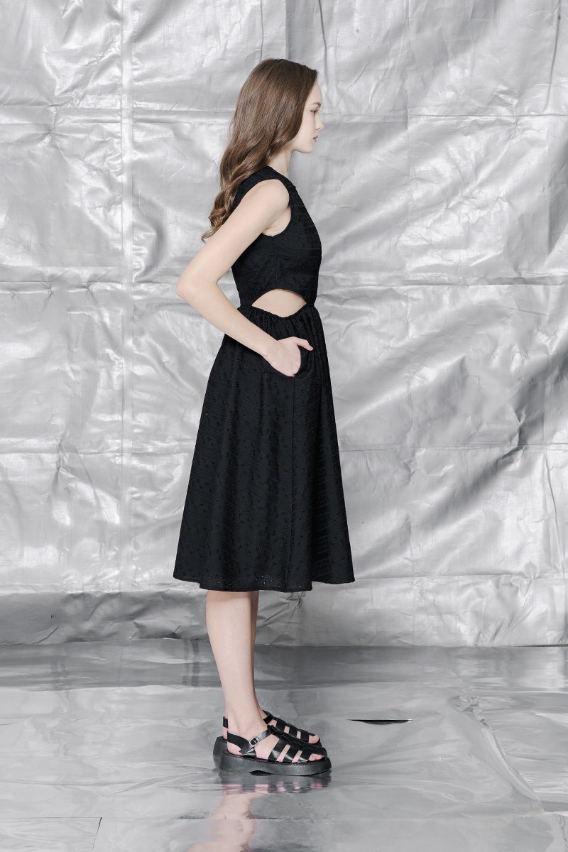 Embroidery Cut Dress In Black