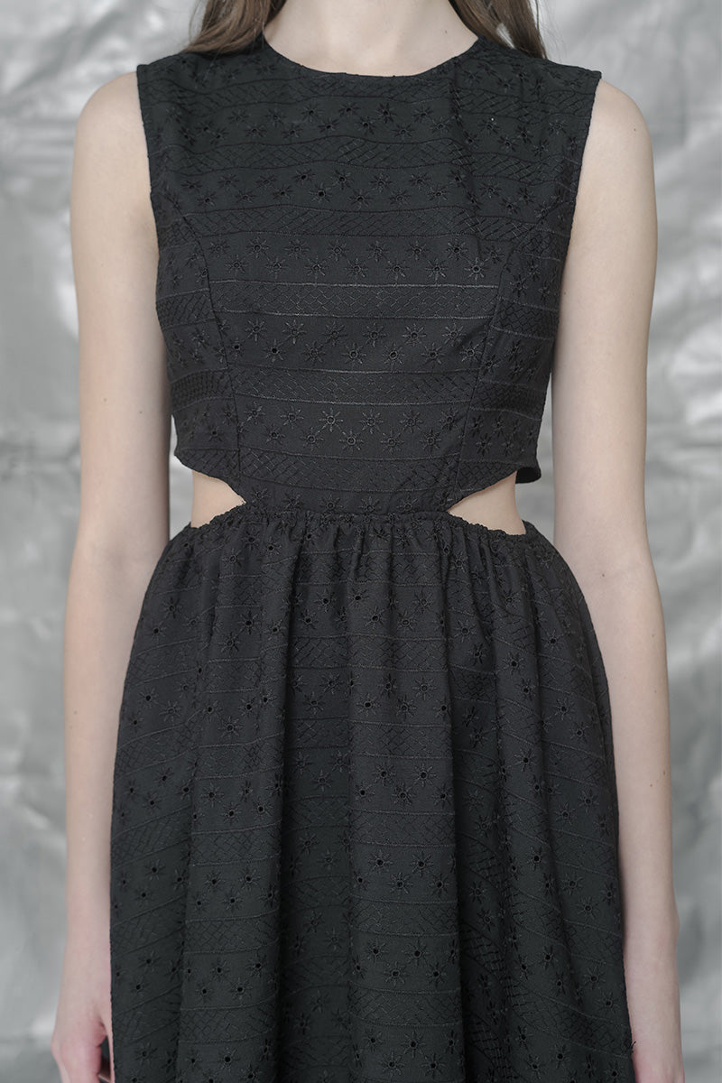 Embroidery Cut Dress In Black