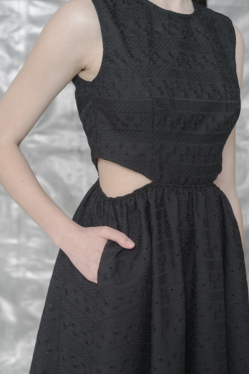 Embroidery Cut Dress In Black