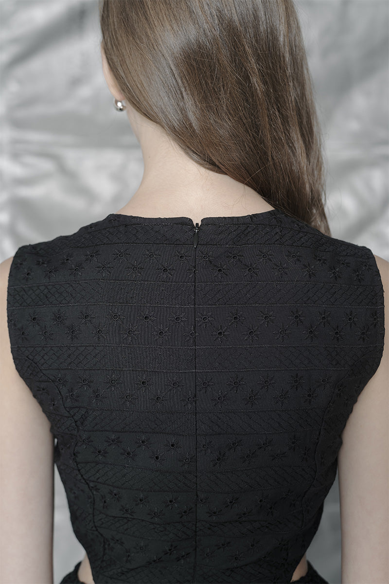 Embroidery Cut Dress In Black