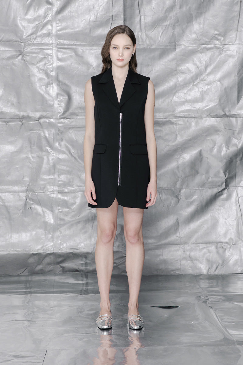 Zipper Collar Dress In Black