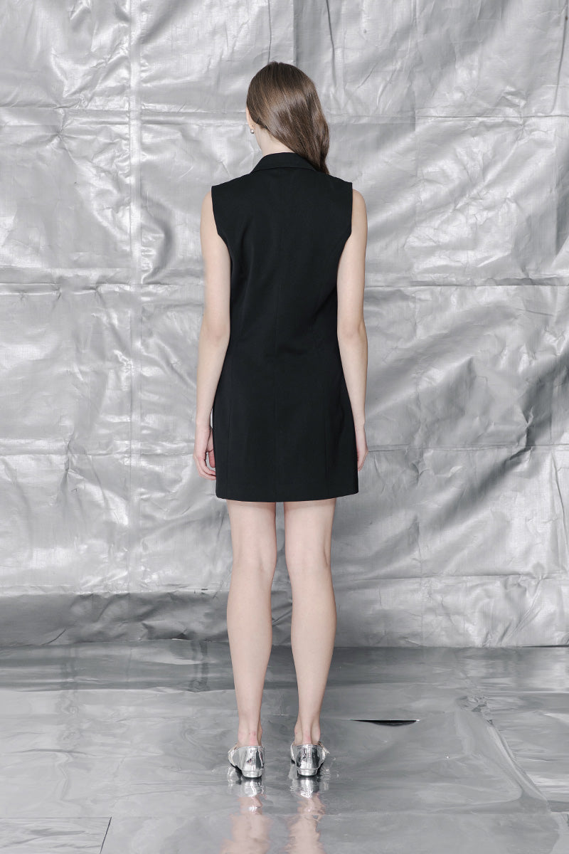 Zipper Collar Dress In Black