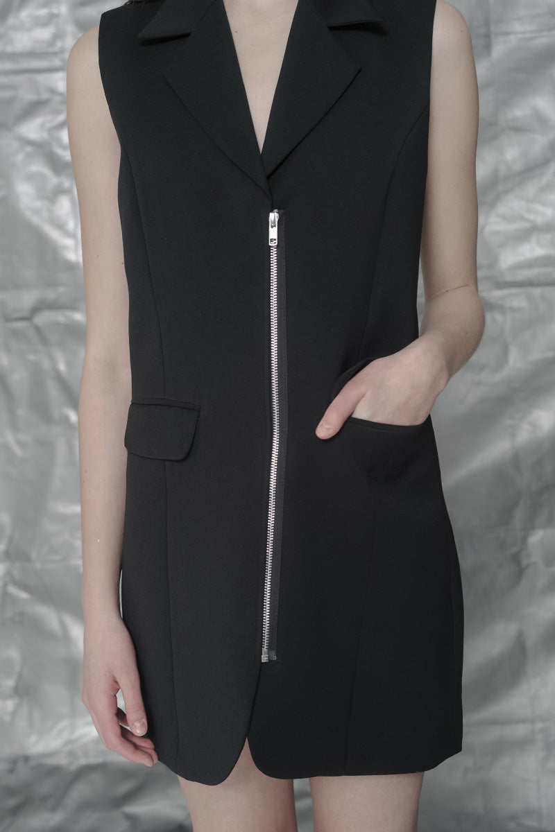 Zipper Collar Dress In Black