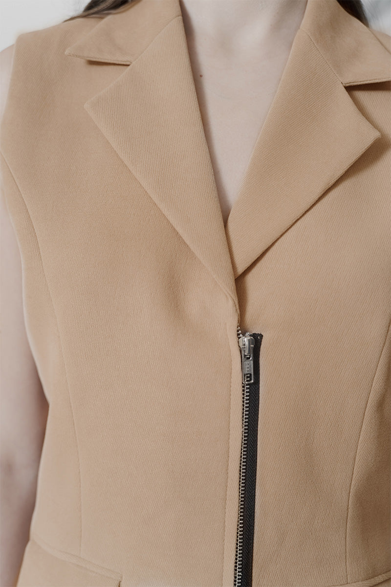 Zipper Collar Dress In Camel