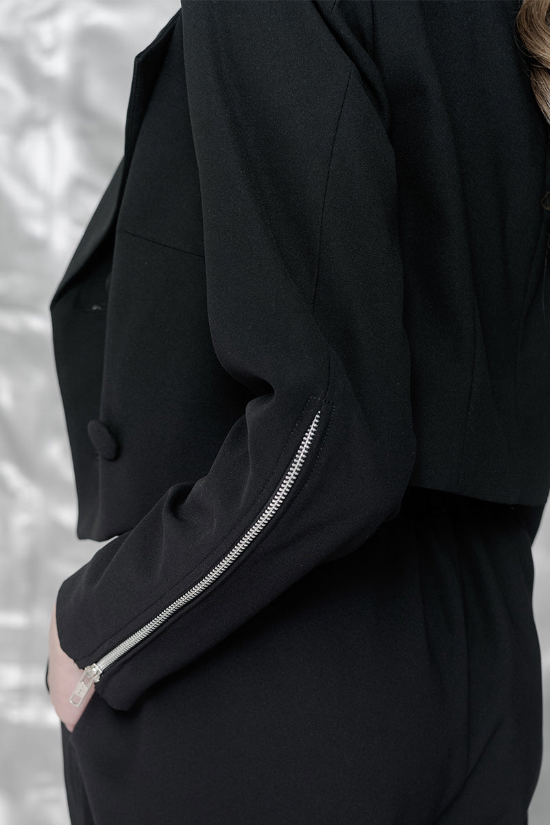 Zipper Crop Jacket In Black