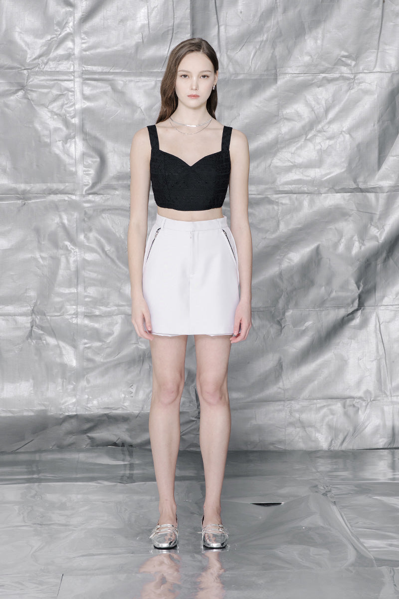 Zipper Embroidery Bralette In Black