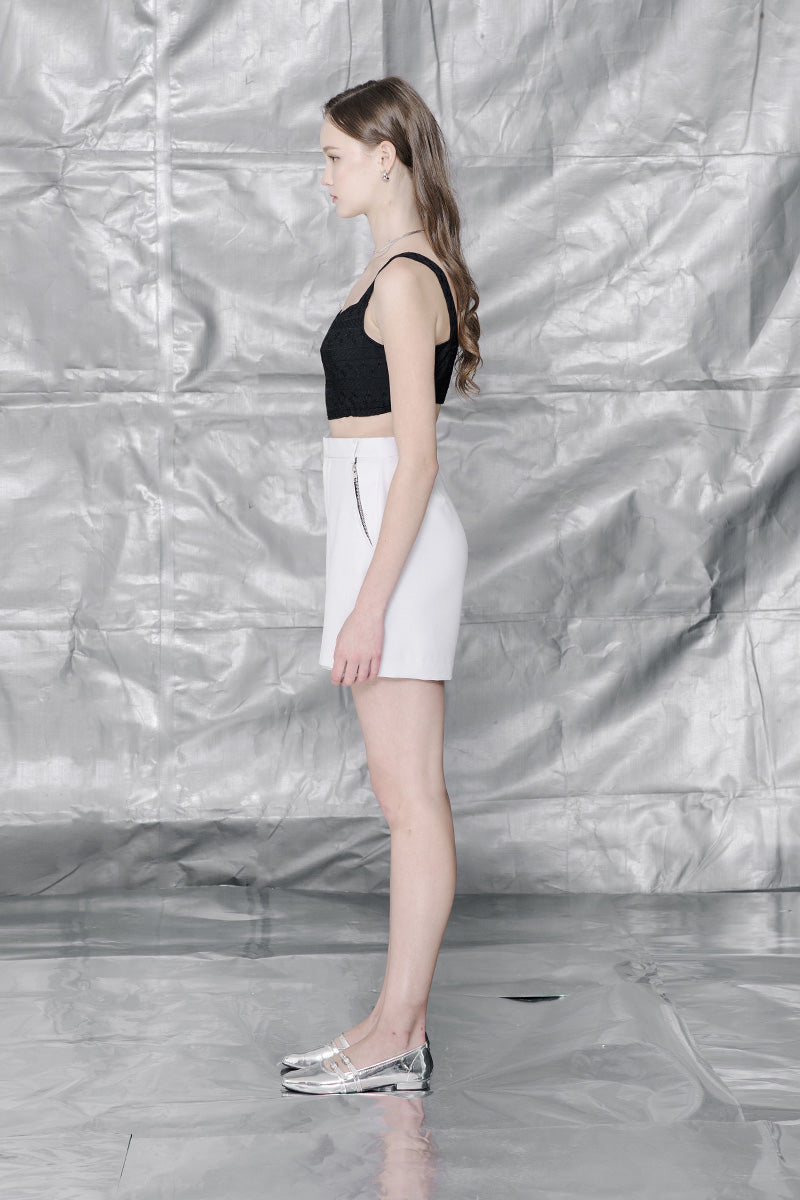 Zipper Embroidery Bralette In Black