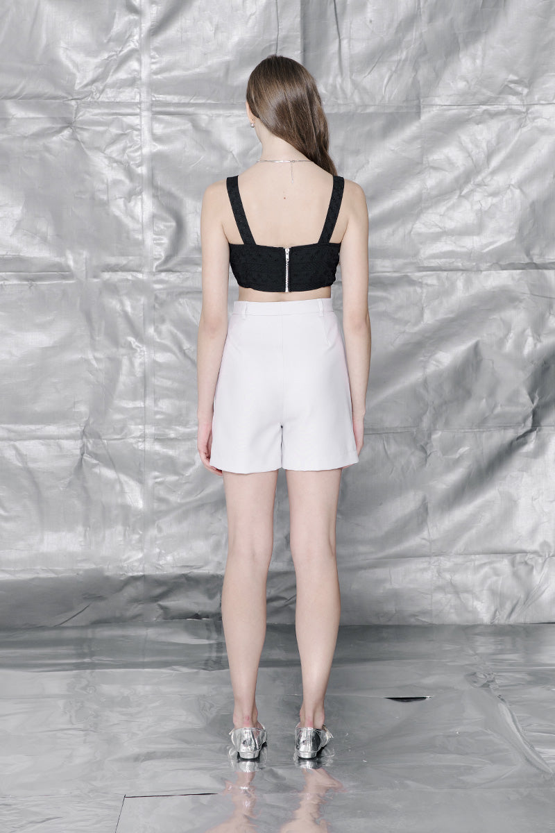 Zipper Embroidery Bralette In Black