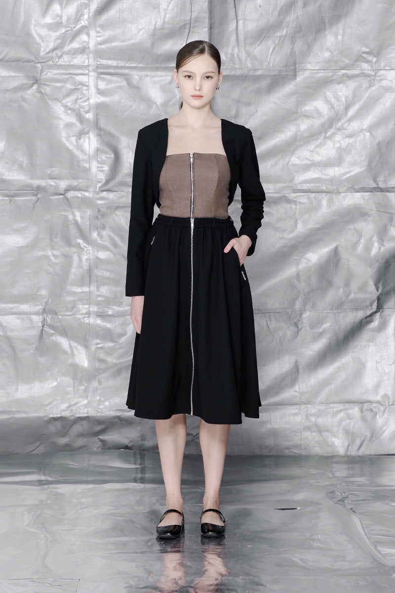 Zipper Midi Skirt In Black