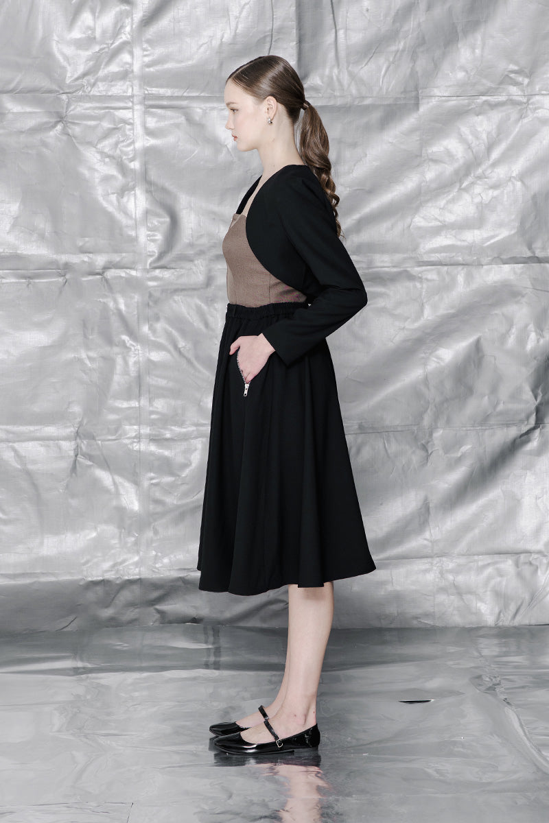 Zipper Midi Skirt In Black