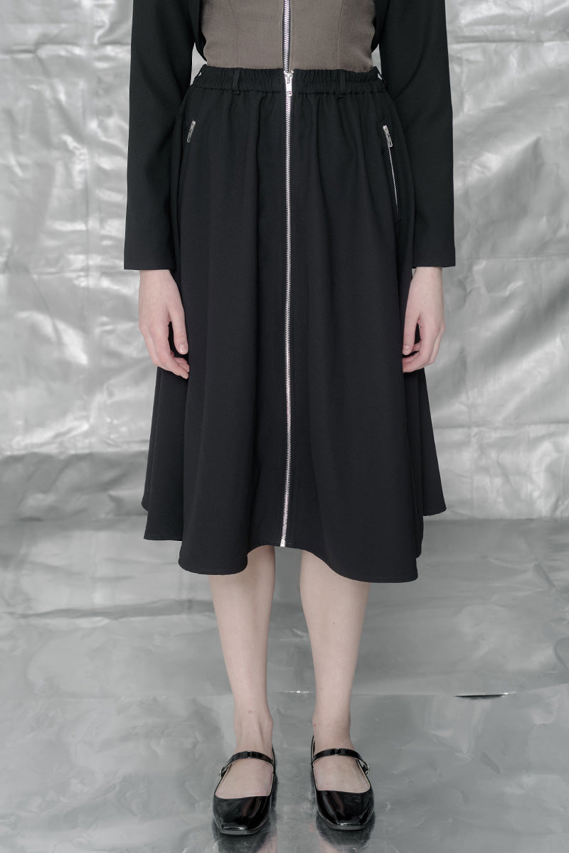 Zipper Midi Skirt In Black