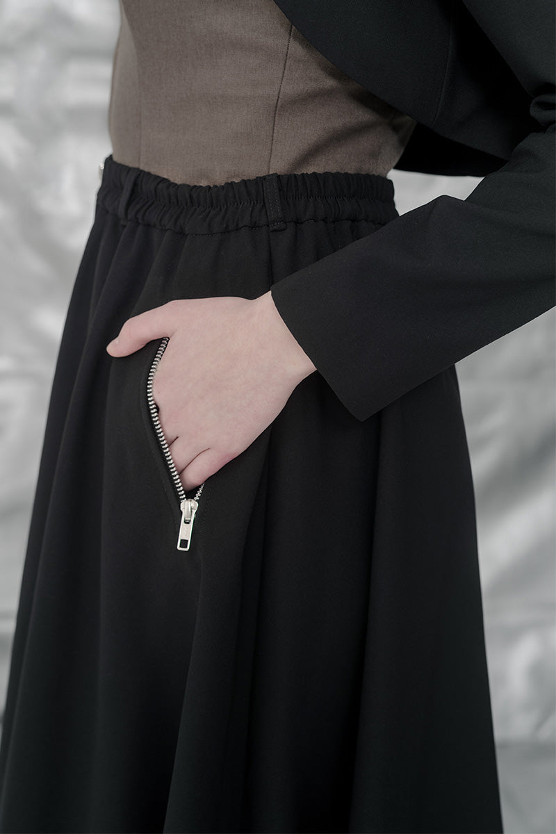 Zipper Midi Skirt In Black