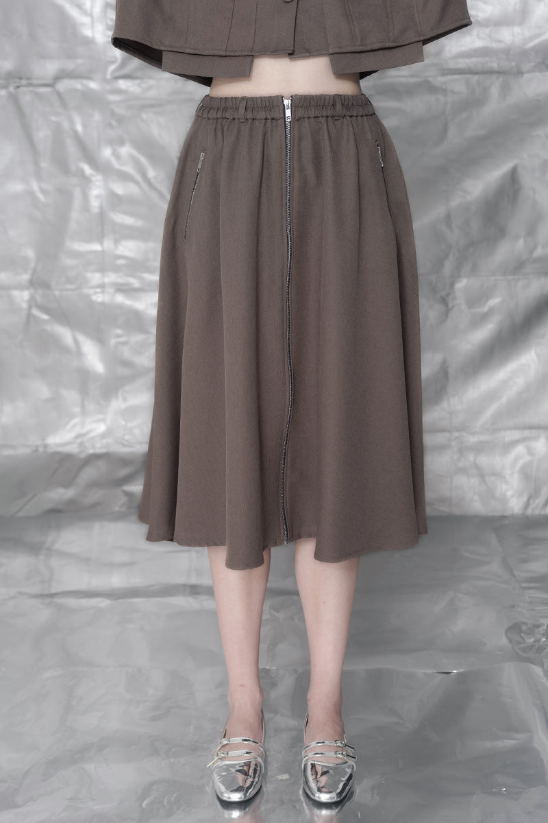 Zipper Midi Skirt In Dark Khaki