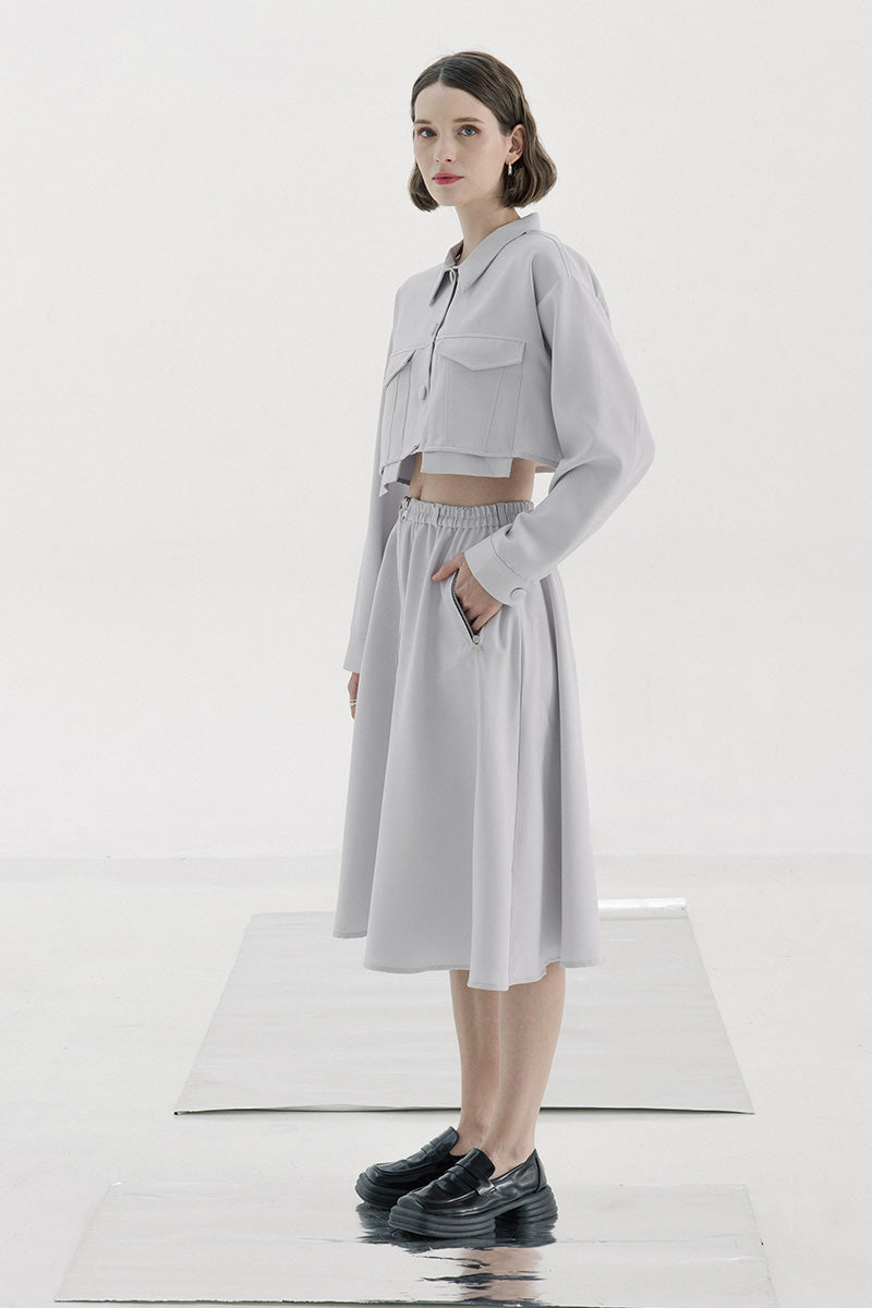 Zipper Midi Skirt In Light Grey