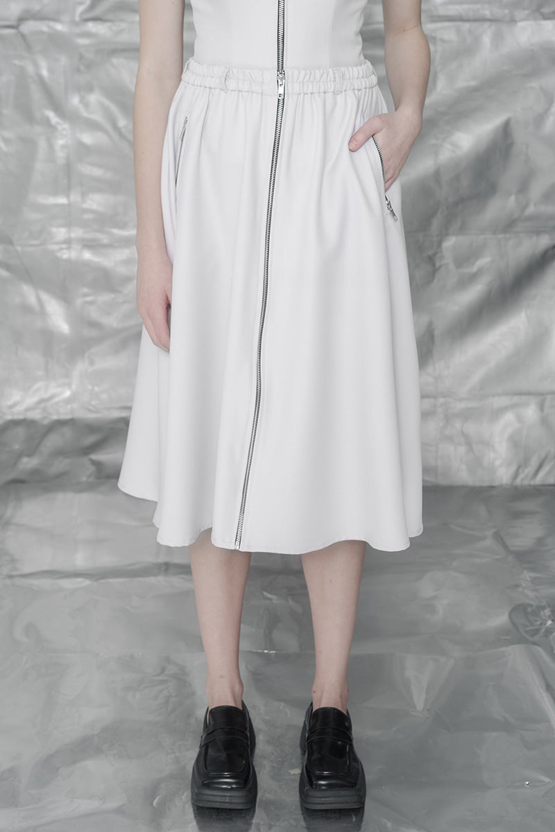 Zipper Midi Skirt In Light Grey