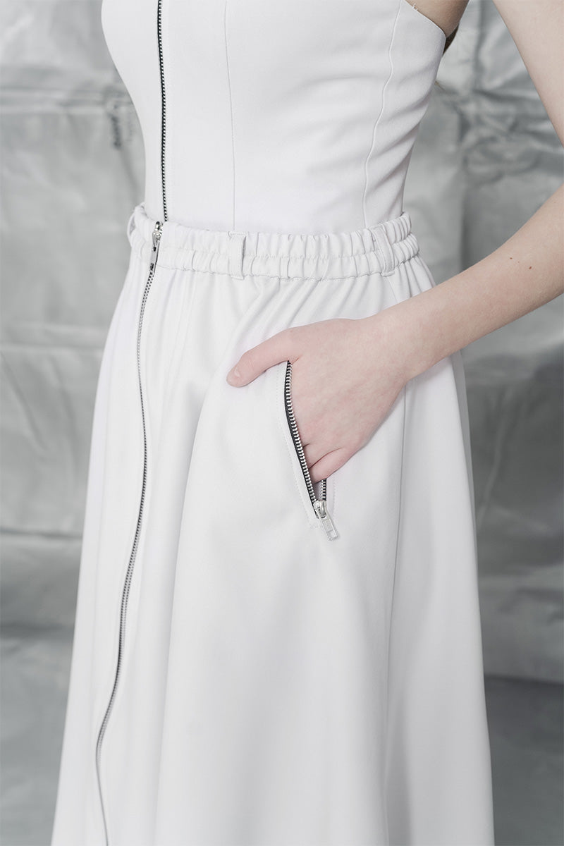 Zipper Midi Skirt In Light Grey