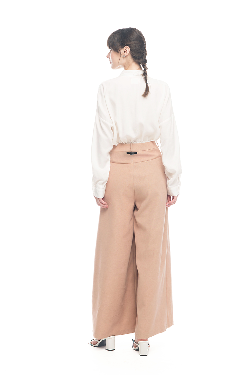 Bow Sash Wide Leg Pants In Camel