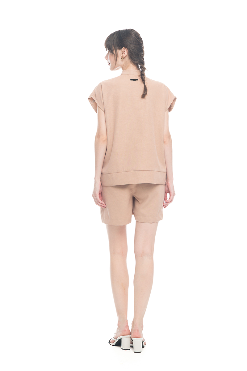 Cap-Sleeved Utility Top In Camel