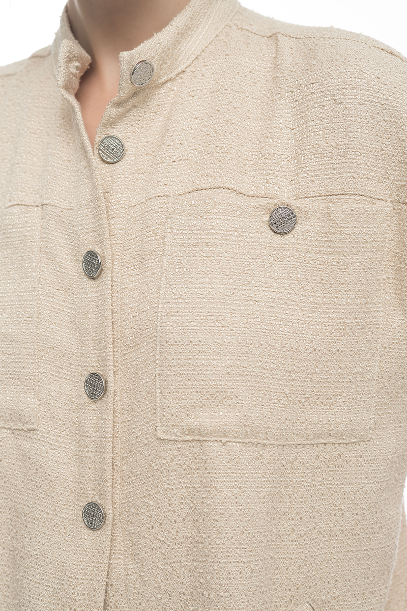 Cap-Sleeved Utility Tweed Top In Cream