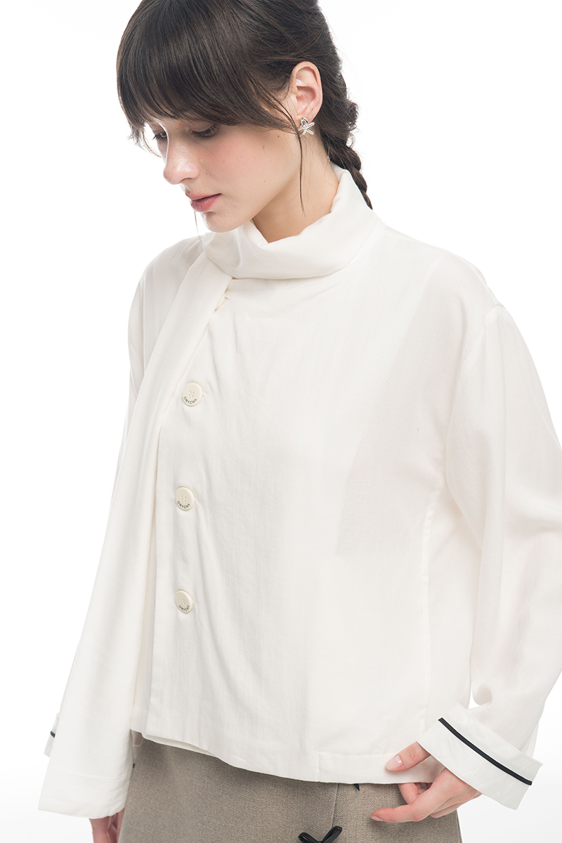 Scarf-Neck Blouse In White