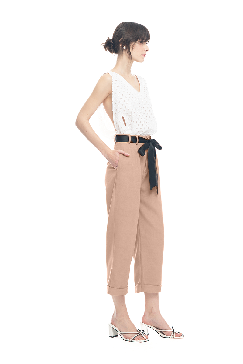Bow Belt Cropped Pants In Camel