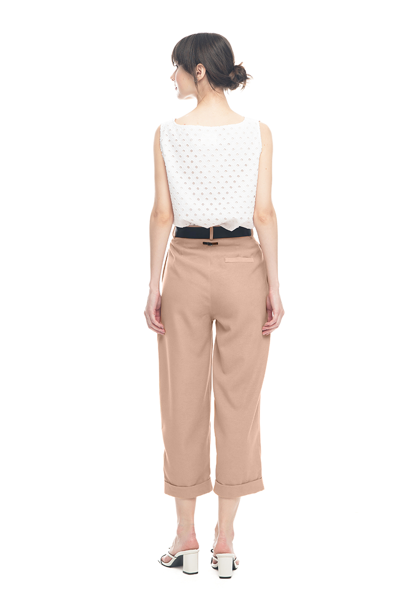 Bow Belt Cropped Pants In Camel