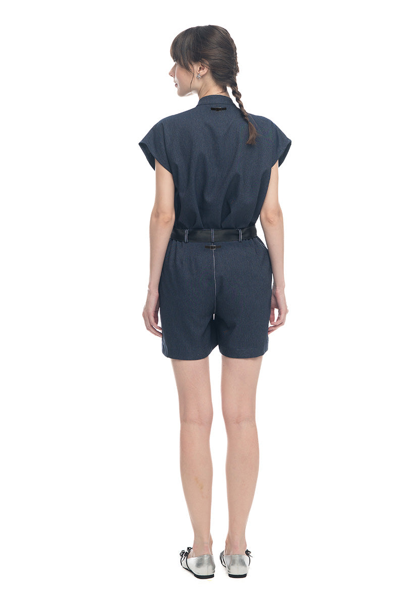 Bow Belt Shorts In Denim Blue
