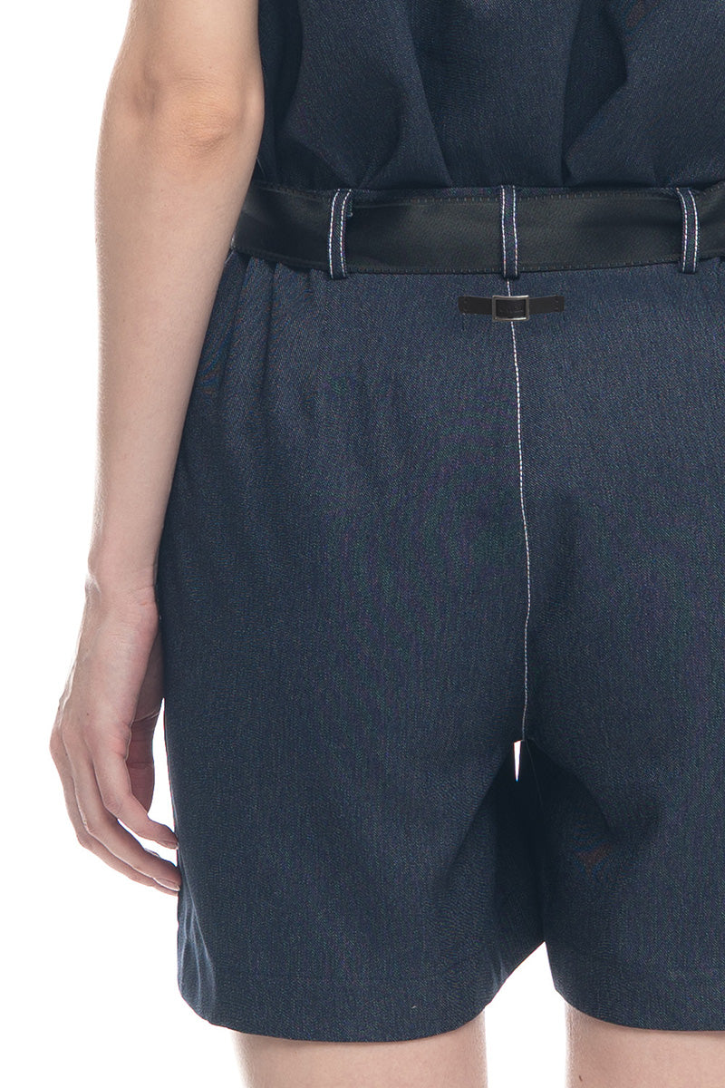 Bow Belt Shorts In Denim Blue
