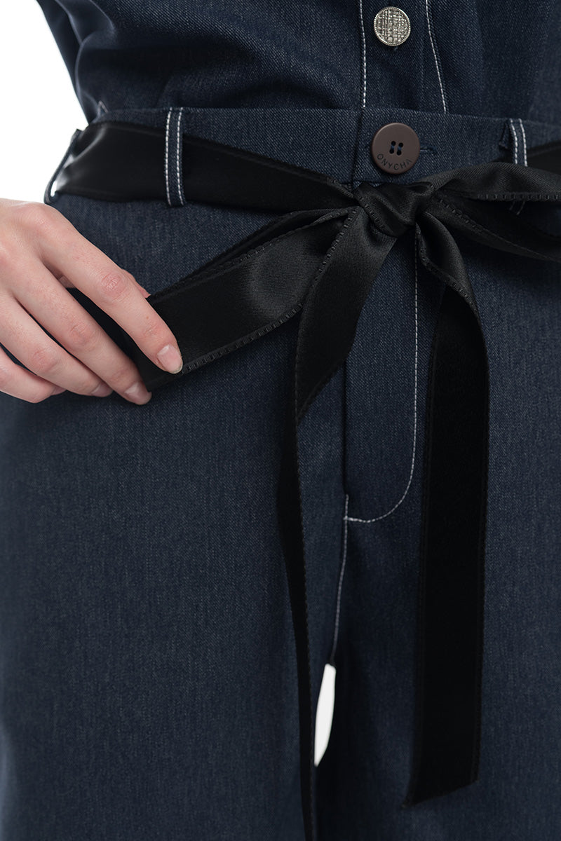 Bow Belt Shorts In Denim Blue