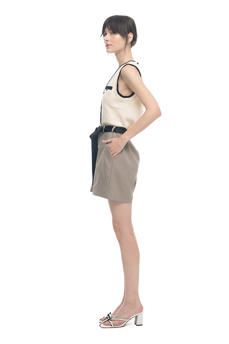 Bow Belt Shorts In Taupe