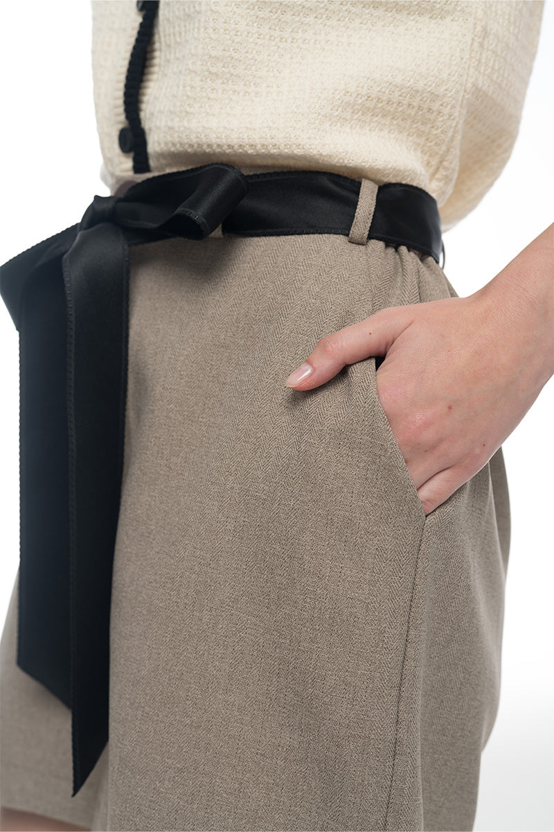 Bow Belt Shorts In Taupe