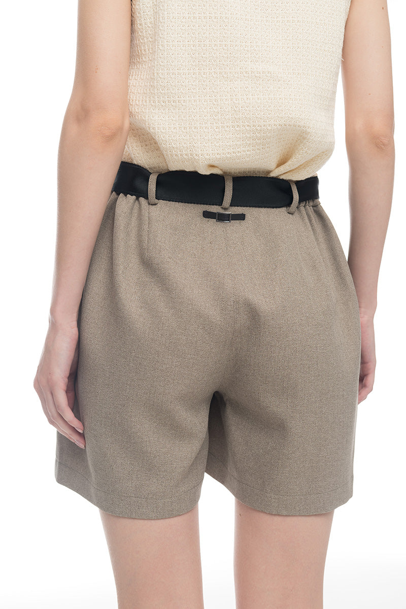 Bow Belt Shorts In Taupe