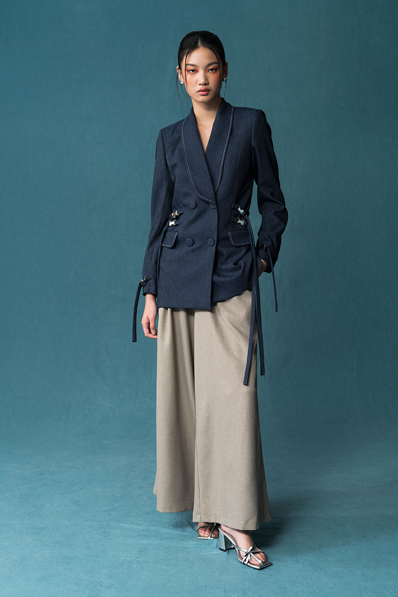 Bow Sash Wide Leg Pants In Taupe
